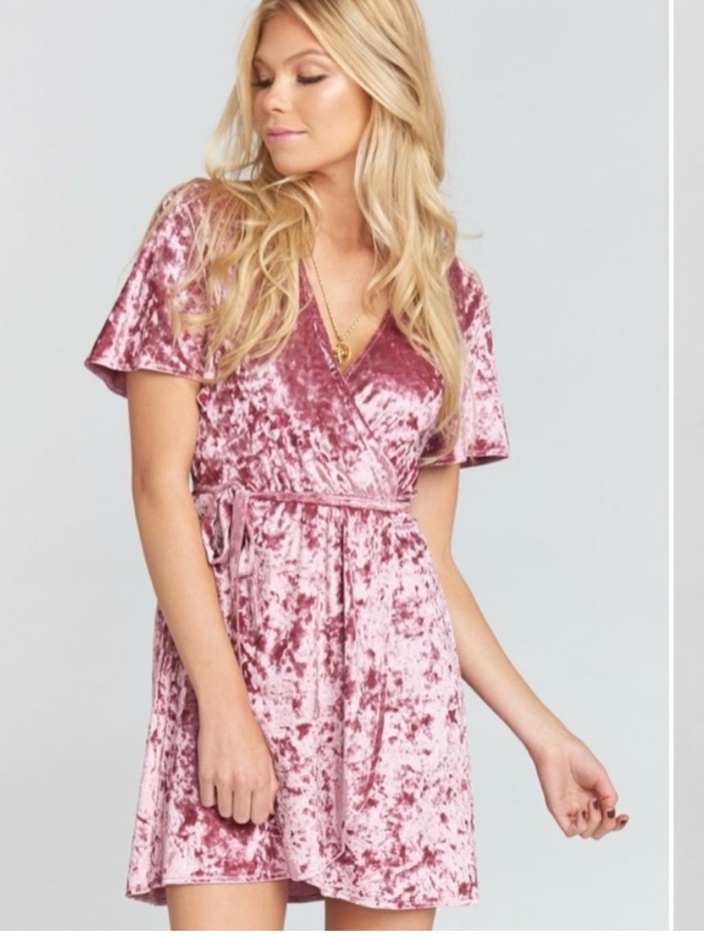 Show Me Your MuMu SMYM | women’s size XL Andrea Wrap Dress pink crushed velvet